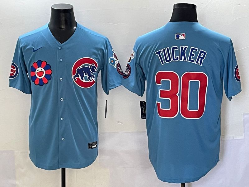 Men 2025 Chicago Cubs #30 Tucker Light Blue Flower Edition Nike MLB Jersey style 51